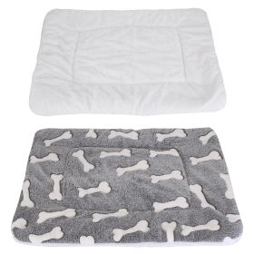 Dog Bed Mat Comfortable Flannel Dog Crate Pad Reversible Cushion Carpet Machine Washable Pet Bed Liner with Bone Patterns Dual-Side Usage for M/L/XL D (Color: Gray, size: medium)