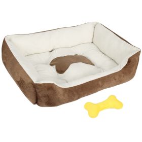 Pet Dog Bed Soft Warm Fleece Dog Cozy Nest Sofa Bed Cushion Mat S Size (Color: Brown, size: S)