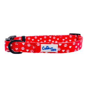 Cutie Ties Fun Design Dog Collar (Color: Paw Prints & Hearts Red, Size: small)
