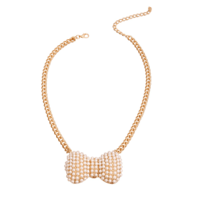 Cream Chunky Bow Necklace (Size: small)