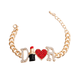 Dior-able Lipstick Gold Dog Necklace (Size: small)