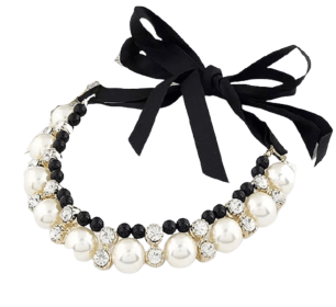 Lovely Pearl Ribbon Necklace (Color: Black, Size: small)