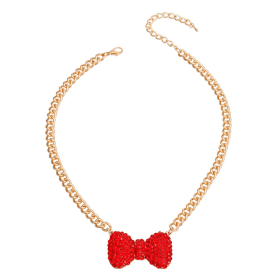Red Bow Pendant Necklace (Size: small)