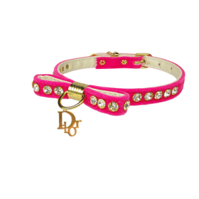 Velvet Dior Charm Collar (Color: Pink, Size: 10")