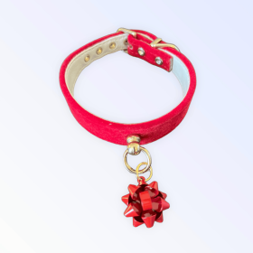 Velvet Gift Wrap Bow Collar (Color: RED BOW, Size: 10")