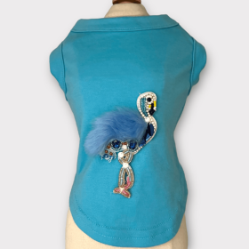 Beaded Fur and Rhinestone Flamingo- Dog Shirt (Size: X Small)