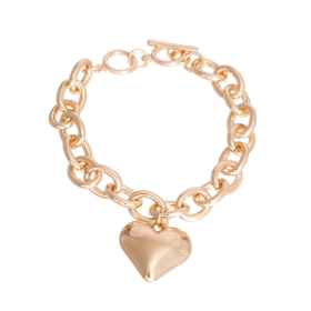 Gold Cable Chain Heart Toggle Necklace (Size: small)