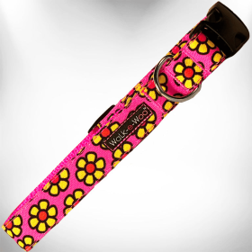 Flower Dog Collars (Color: Yellow Daisies on Pink, Size: XS 5/8" width fits 8-12" neck)