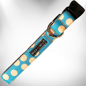 Polka Dot Dog - Tan Dots Collars (Color: Tan Dots on Turquoise, Size: XS 5/8" width fits 8-12" neck)