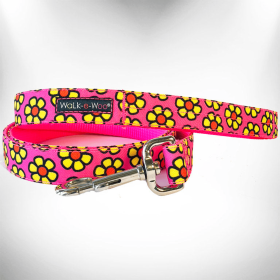 Daisies Dog Leash (Color: Yellow, Size: THIN 5/8" width- 5' long)