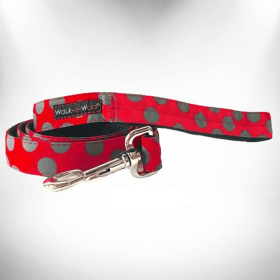 Polka Dot Dog Leads (Color: Grey Dot on Red, Size: THIN Lead 5/8" width- 5' length)