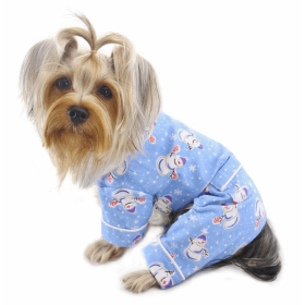 Snowman & Snowflake Flannel Pajamas with 2 Pockets (Color: light blue, Size: XS)