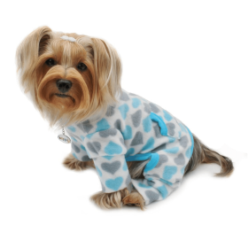 Blue & Gray Hearts Fleece Turtleneck Pajamas (Color: Blue, Size: XS)