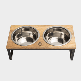 GF Pet Wood & Metal Elevated Feeder (Color: Natural, Size: small)