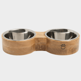 GF Pet Wood & Metal Feeder Double Diner (Color: Natural, Size: small)