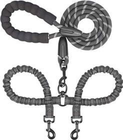 Dual Dog Leash; Double Dog Leash; 360 Swivel No Tangle Walking Leash; Shock Absorbing Bungee for Two Dogs (Color: Blue, Size: length)