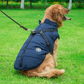 Dog Coat with Harness Winter Dog Coat Fleece Dog Jacket Waterproof Dog Coat Zipper Dog Jacket Puppy Coat Small Dog Clothes Dog Coat with Reflective Ha (Color: Navy Blue, Size: 3XL)