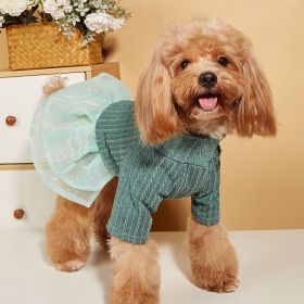 Small & Medium Dogs Solid Color Twist Knit Turtleneck Spliced Mesh Skirt (Color: Green, Size: S)