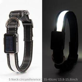 Solar And USB Rechargeable Light Up Pet Collar Waterproof LED Dog Collars For Night Walking (Color: White, Size: S)