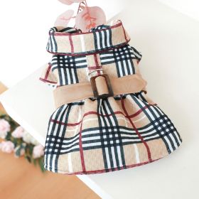 Pet Dress; Plaid Dog Dress With Belt; Winter Dress For Small Medium Dogs (Color: Dark Khaki, Size: M)