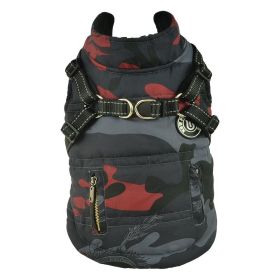 Camouflage Red Pattern Reflective Chest Harness With Traction Buckle Zipper Pet Cotton Clothes (Color: Red, Size: L)