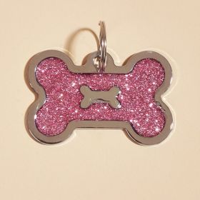 Metal Pet ID Tags With Pink Bone Shape (Color: Shiny silver, Size: 1 peice)