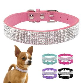 Dog Collar Crystal Glitter Rhinestone Pet Collars Zinc Alloy Buckle Collar For Small Medium Dogs (Color: Purple, Size: XS)