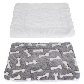 Dog Bed Mat Comfortable Flannel Dog Crate Pad Reversible Cushion Carpet Machine Washable Pet Bed Liner with Bone Patterns Dual-Side Usage for M/L/XL D (Color: Gray, Size: medium)