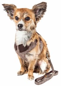 Pet Life Luxe 'Houndsome' 2-In-1 Mesh Reversible Plaided Collared Adjustable Dog Harness-Leash (Size: large)
