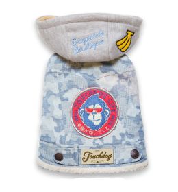 Touchdog Outlaw Designer Embellished Retro-Denim Pet Dog Hooded Jacket Coat (Color: Blue, Size: medium)