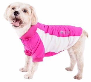 Pet Life Active 'Barko Pawlo' Relax-Stretch Wick-Proof Performance Dog Polo T-Shirt (Color: Pink, Size: medium)