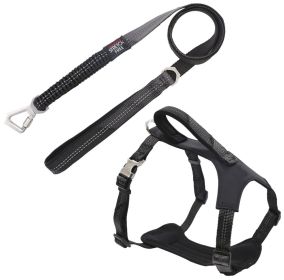 Pet Life 'Geo-prene' 2-in-1 Shock Absorbing Neoprene Padded Reflective Dog Leash and Harness (Color: Black, Size: large)