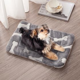 Dog Bed Mat Comfortable Flannel Dog Crate Pad Reversible Cushion Carpet Machine Washable Pet Bed Liner with Bone Patterns (Size: M)